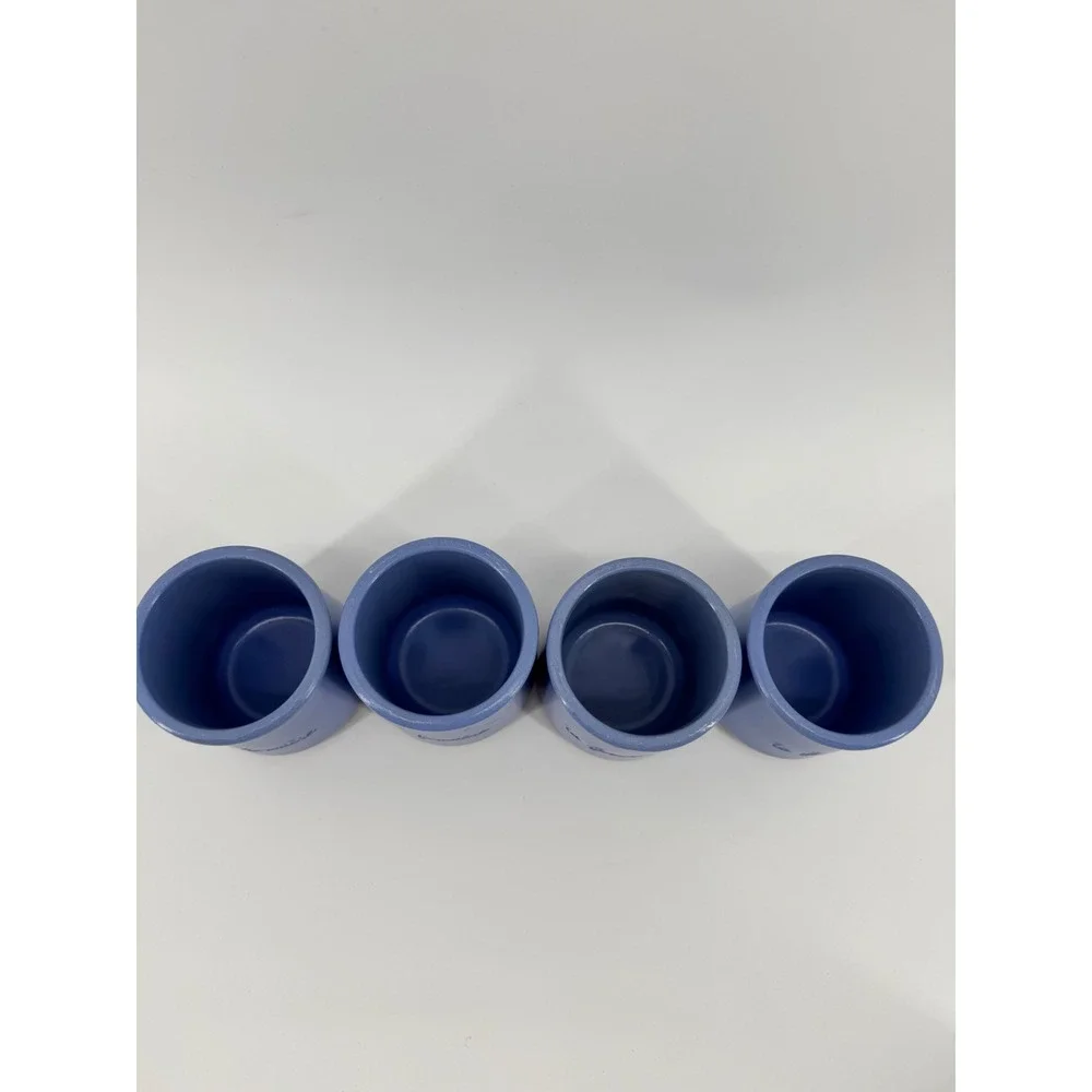 La Fermiere French Blue Ceramic Yogurt Pots Terracotta Jars Set of 4 Crocks